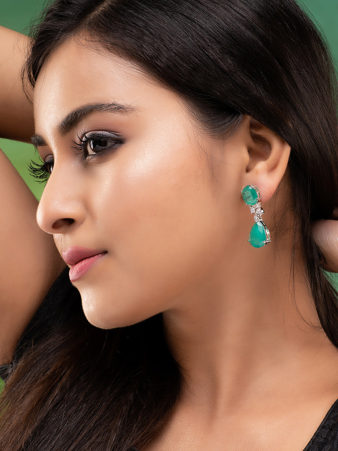 SilverPlated & Green AD Studded Drop Earrings, zaveri pearls, sale price rs, sale price, sale gold plated, sale gold, sale, rubans, ring, regular price, priyassi jewellery, kushal's - Saraf R